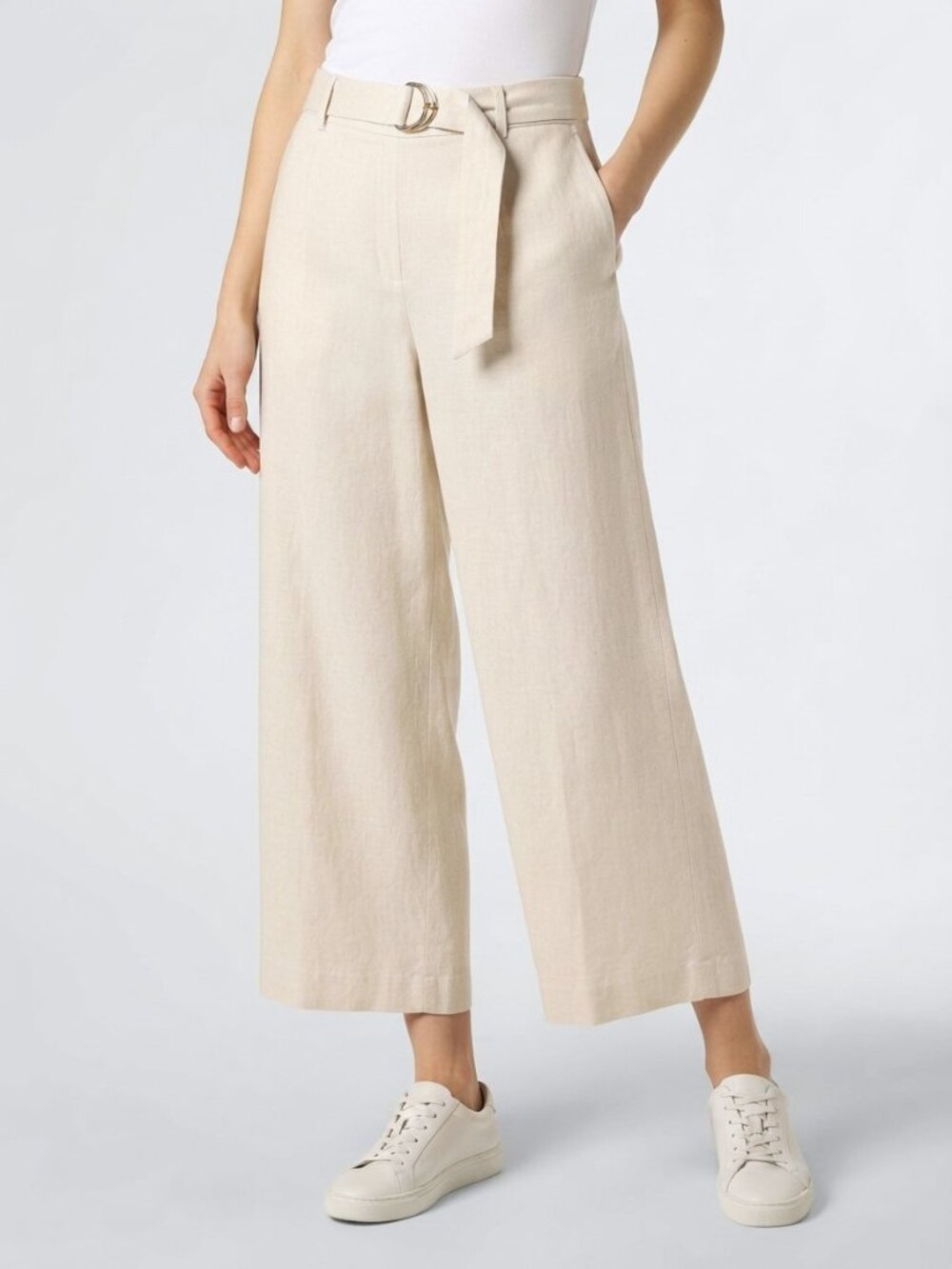 Michael Kors Linen Blend Wide Leg Crop Pants Cream Size L NWT